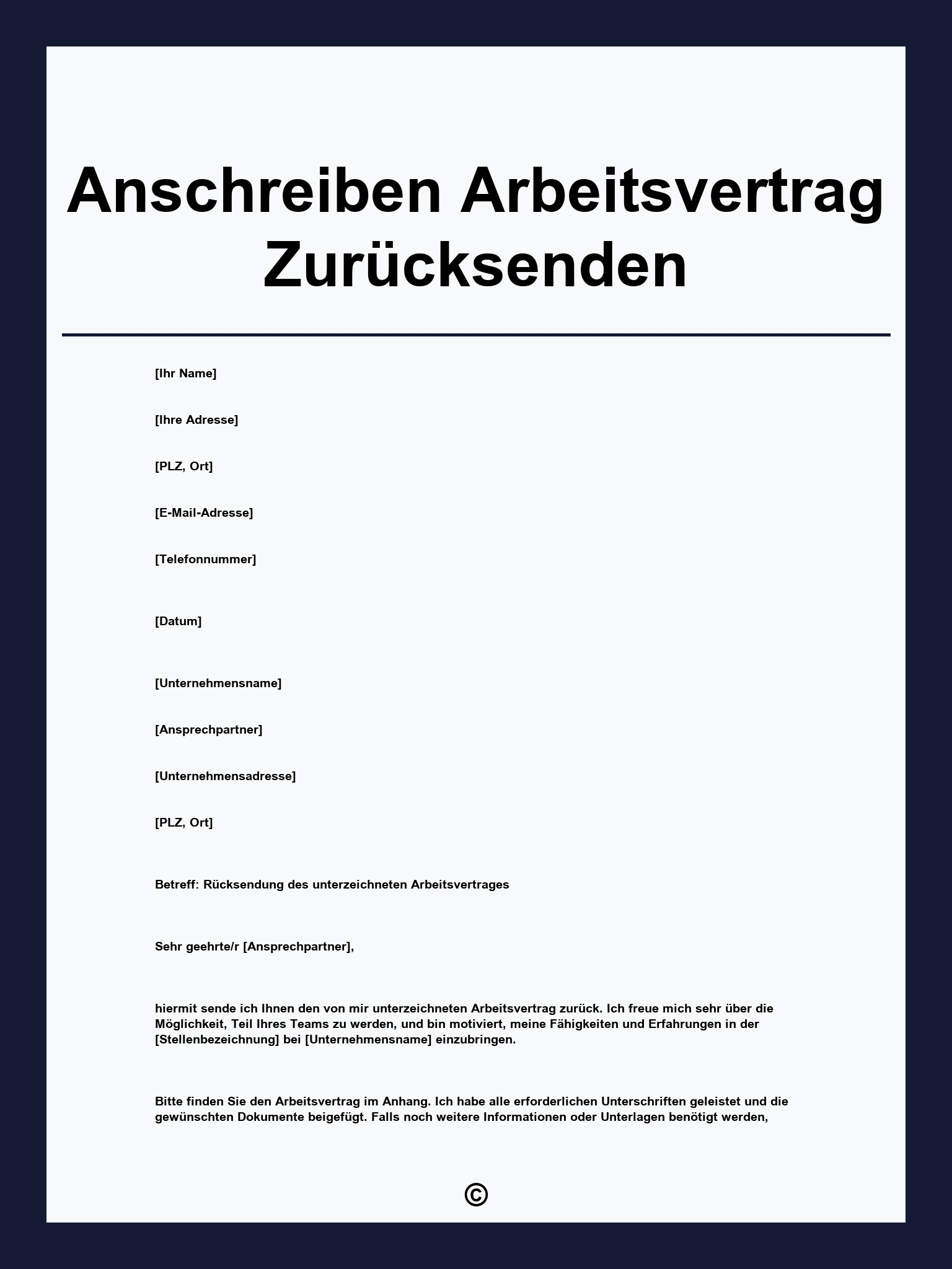 Anschreiben Arbeitsvertrag Zurücksenden