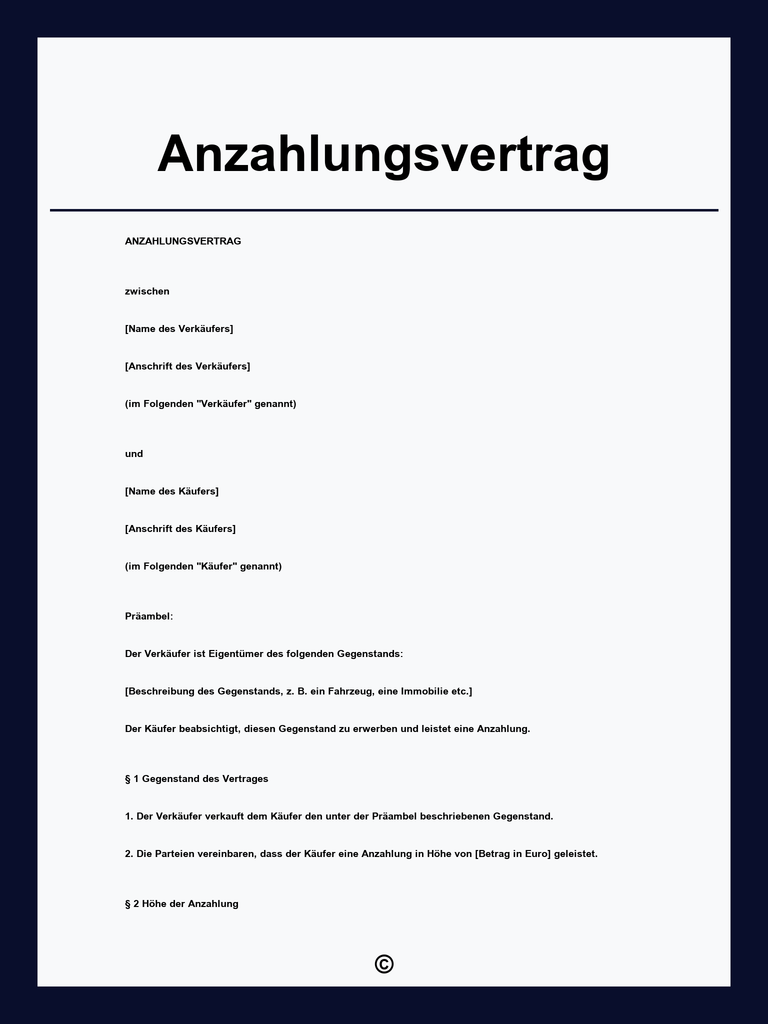 Anzahlungsvertrag