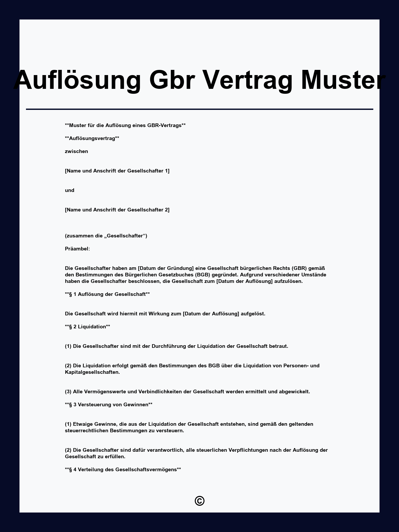 Auflösung Gbr Vertrag Muster