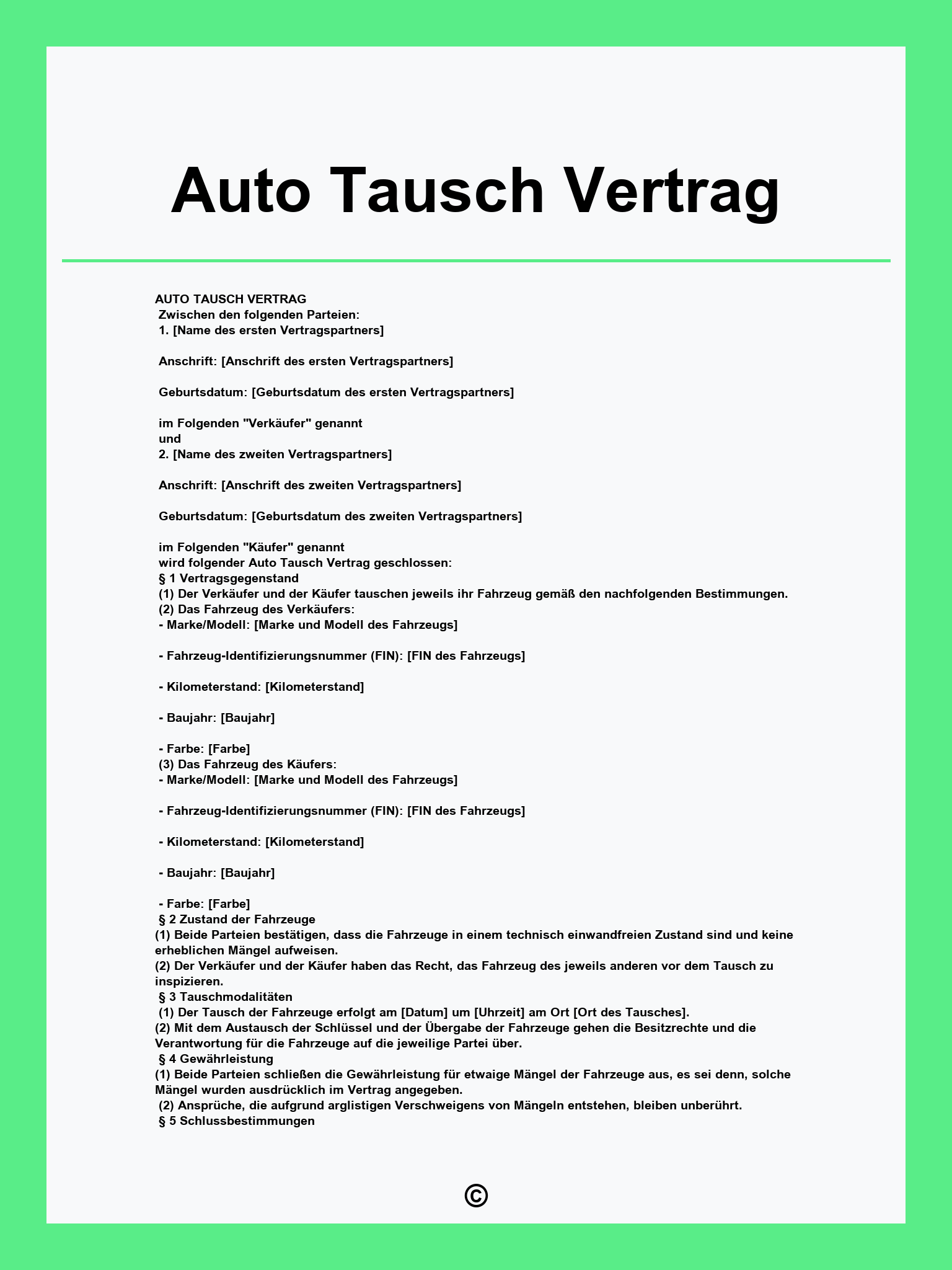 Auto Tausch Vertrag