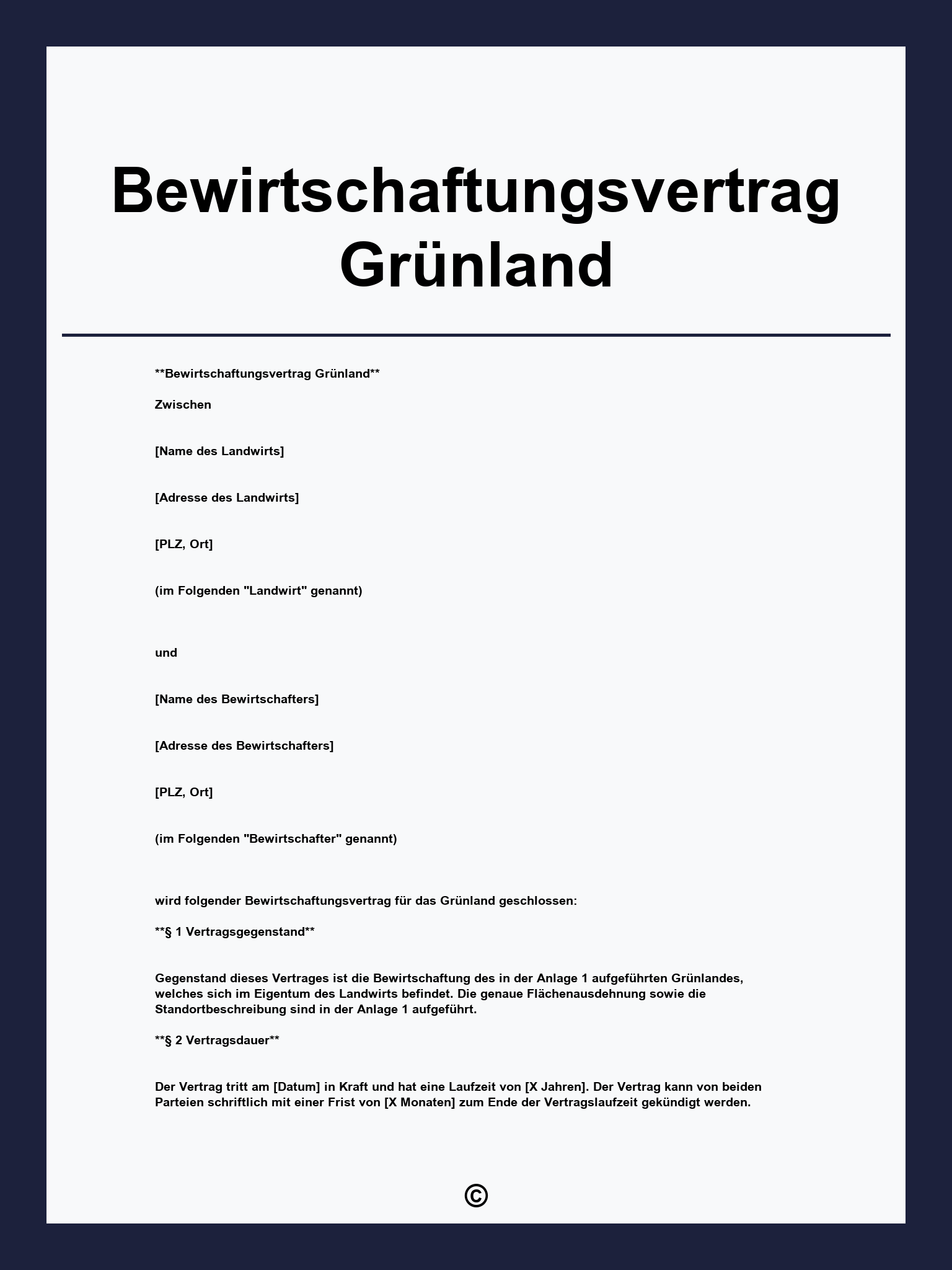 Bewirtschaftungsvertrag Grünland