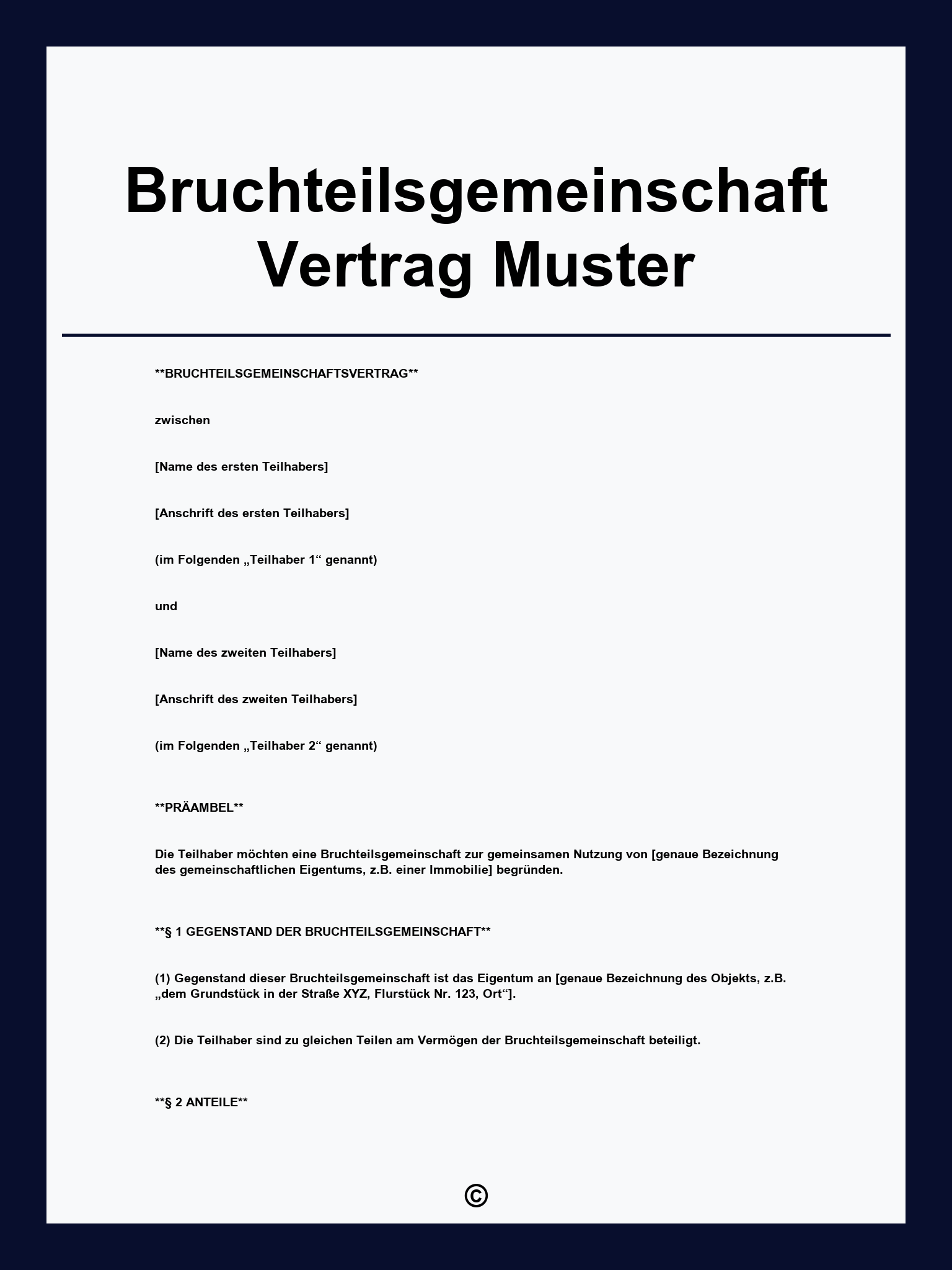 Bruchteilsgemeinschaft Vertrag Muster