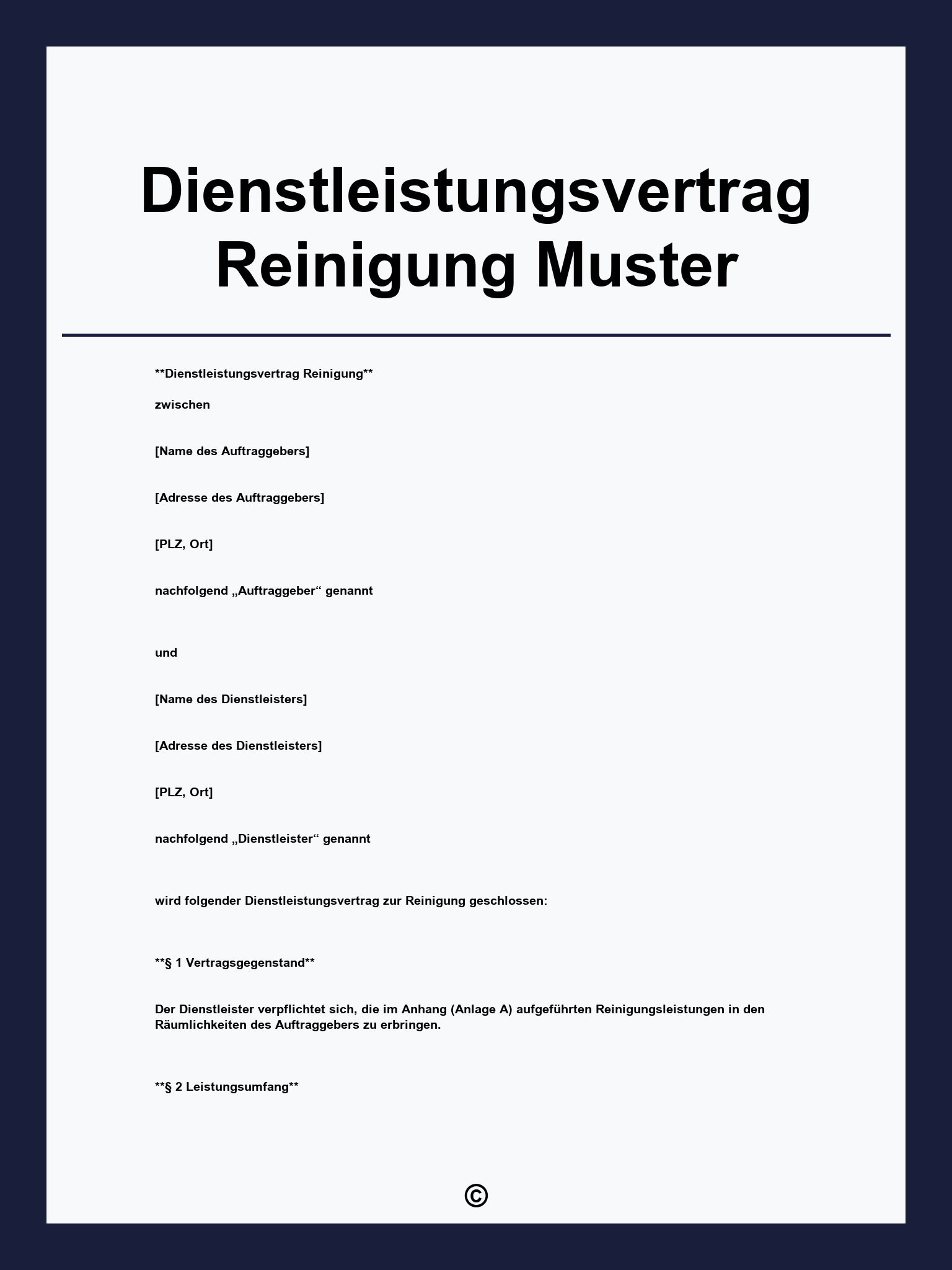 Dienstleistungsvertrag Reinigung Muster