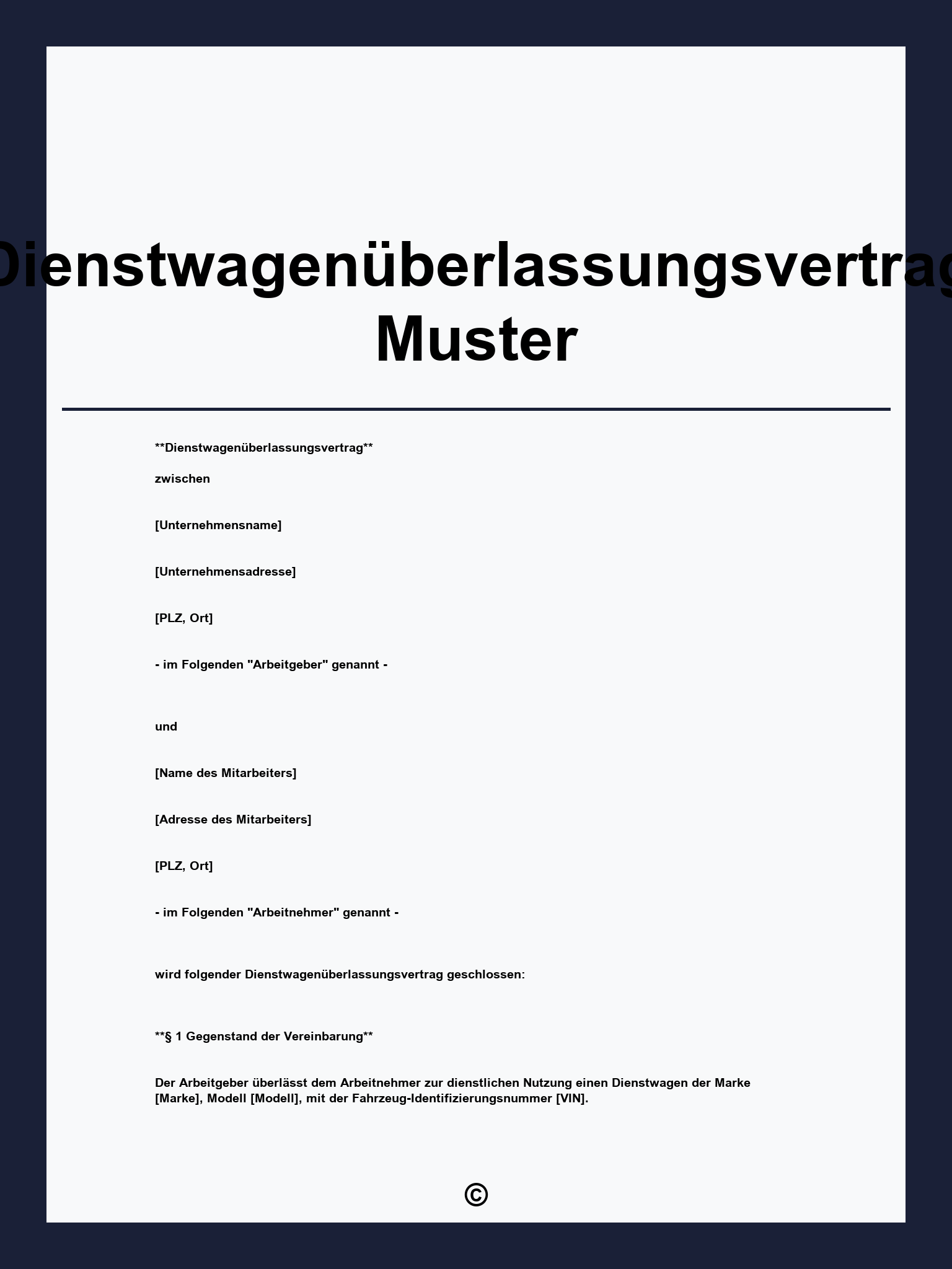 Dienstwagenüberlassungsvertrag Muster