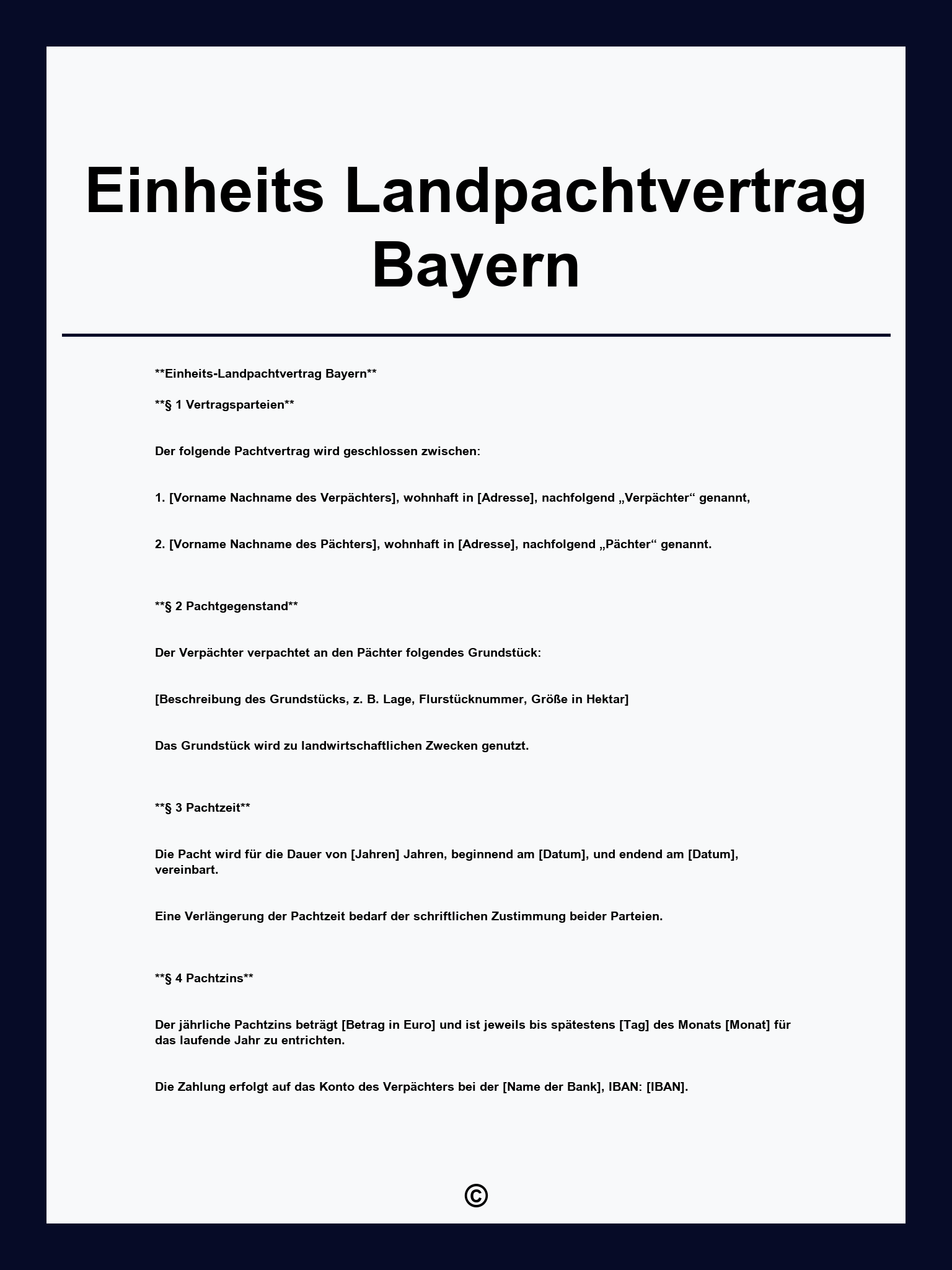 Einheits Landpachtvertrag Bayern