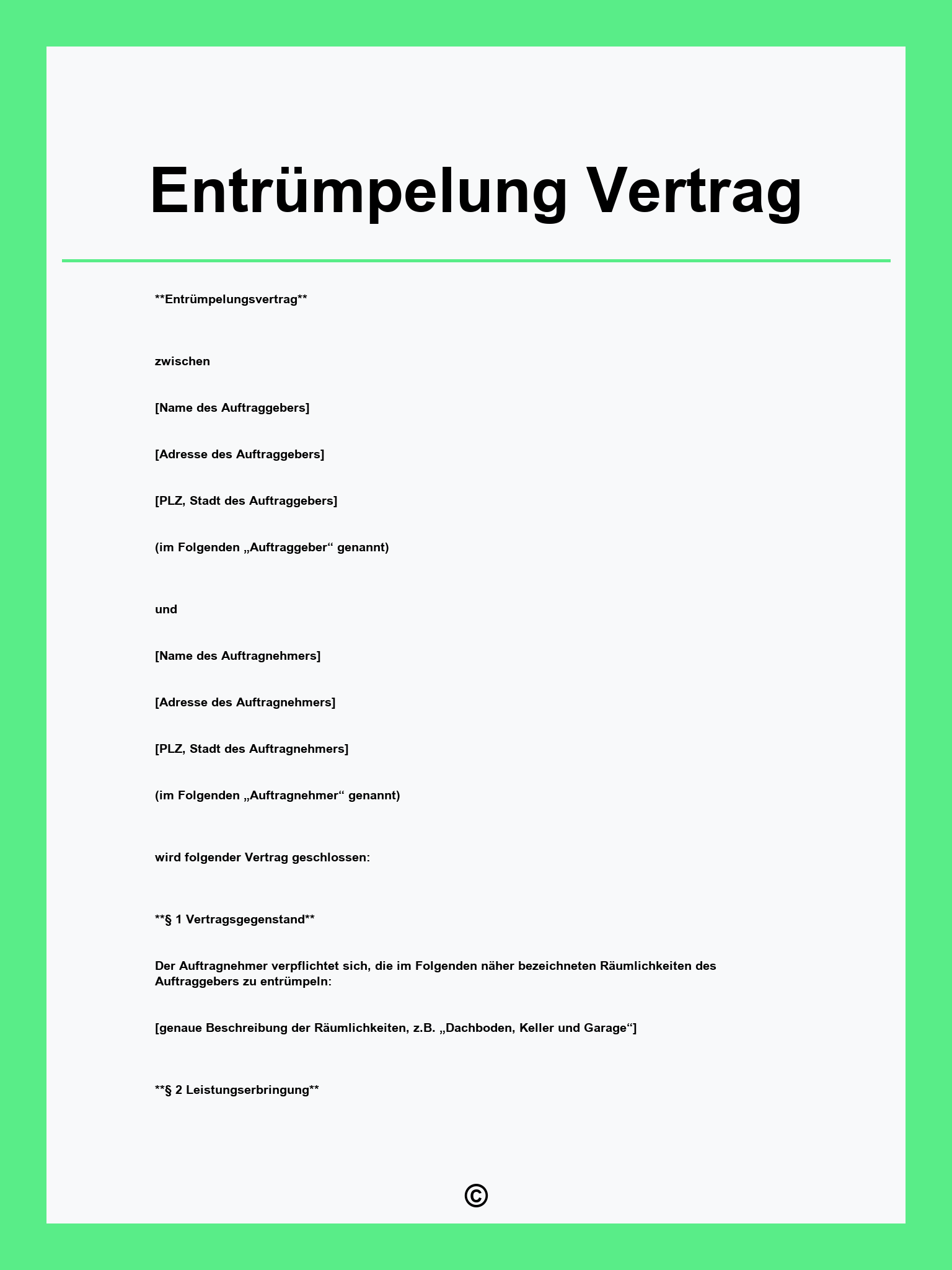 Entrümpelung Vertrag