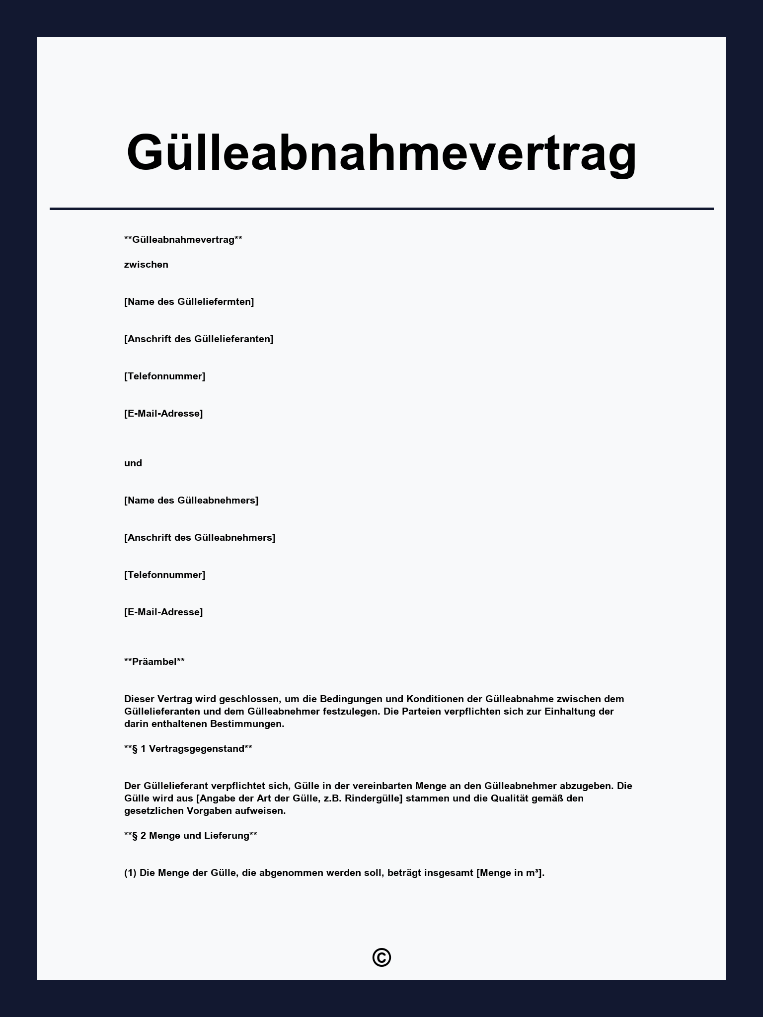Gülleabnahmevertrag