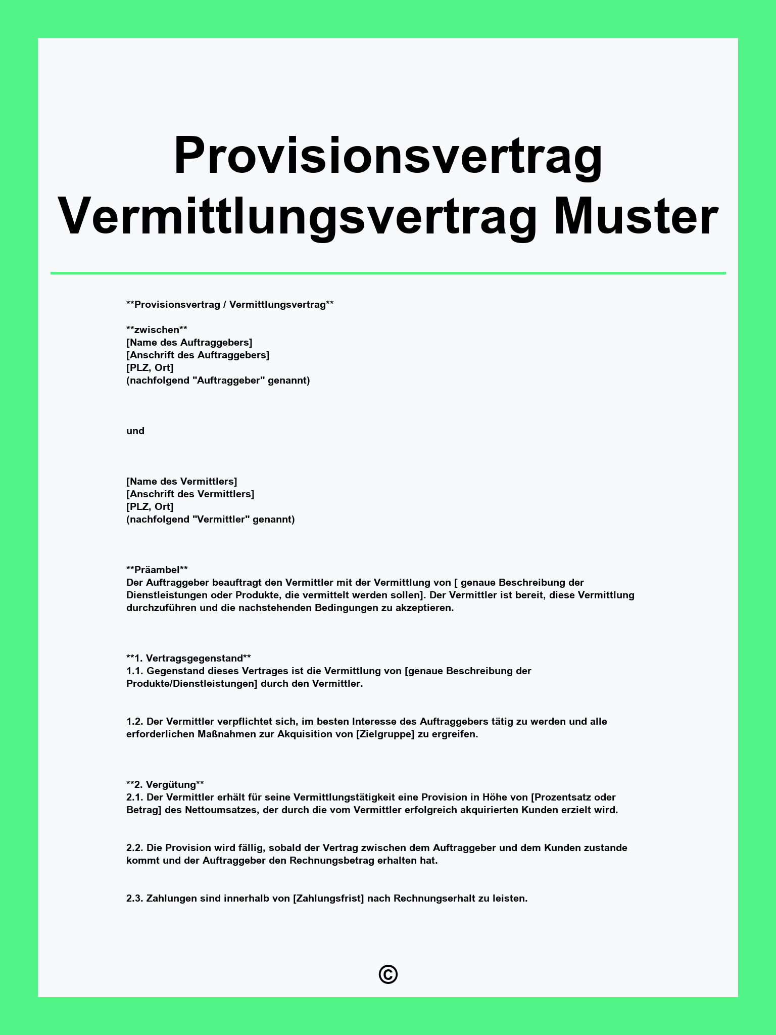 Provisionsvertrag Vermittlungsvertrag Muster