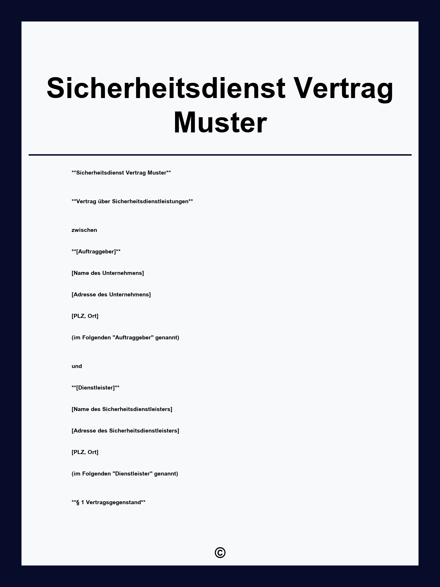 Sicherheitsdienst Vertrag Muster