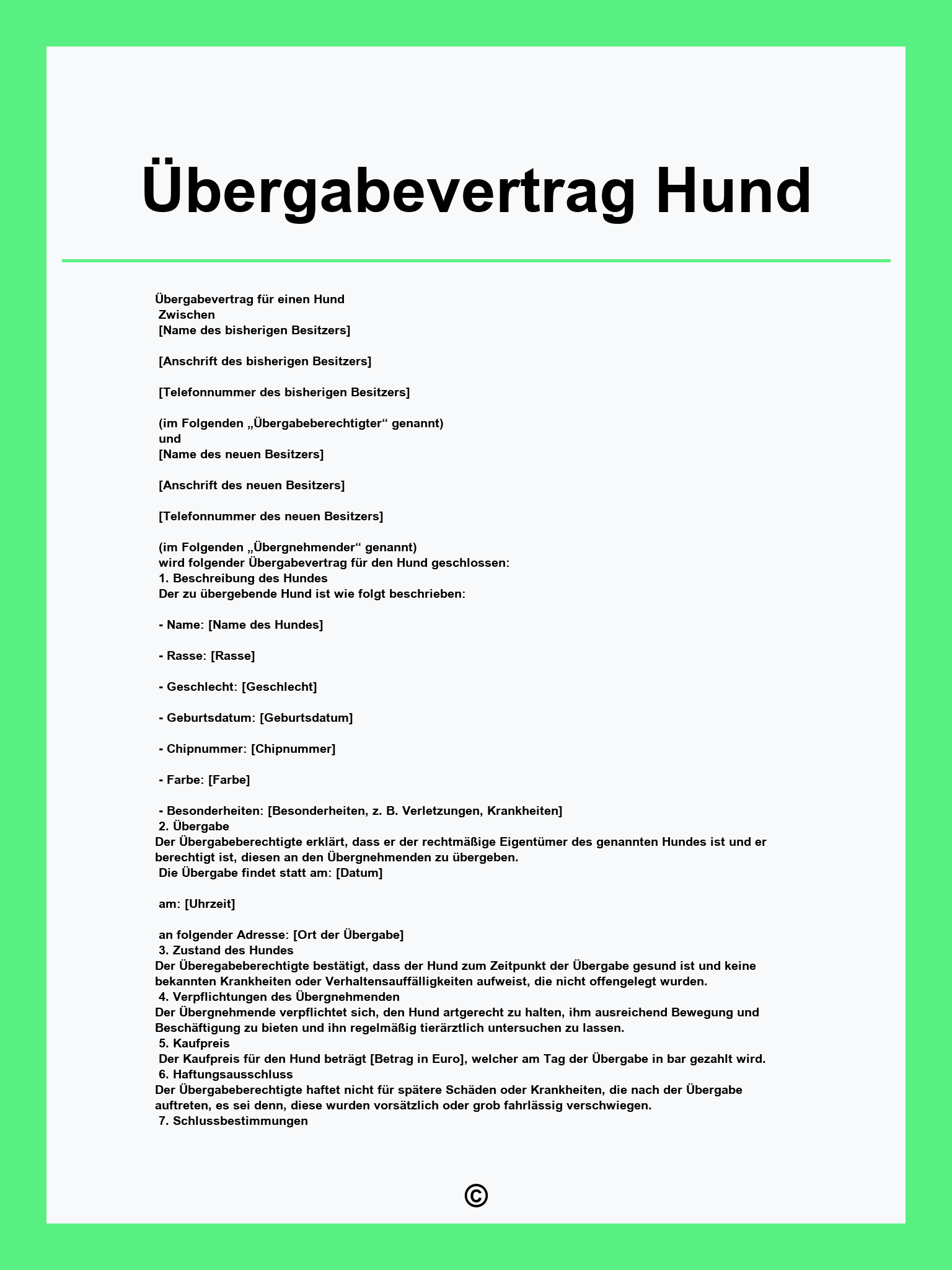 Übergabevertrag Hund