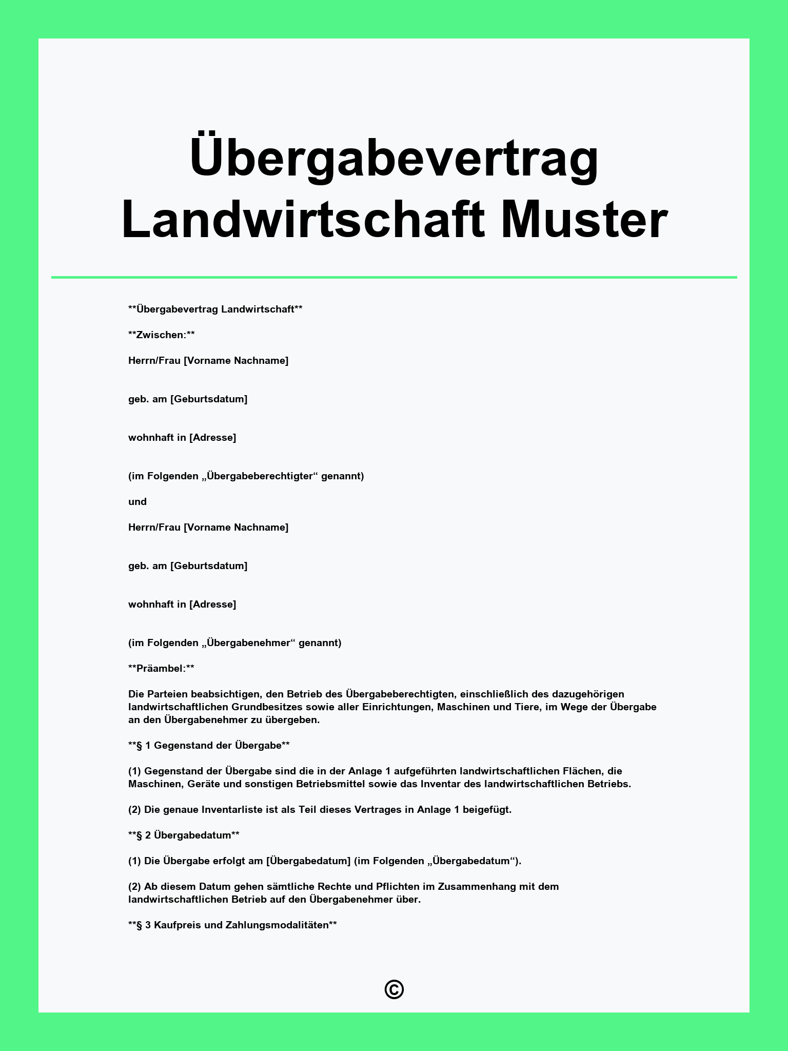 Übergabevertrag Landwirtschaft Muster