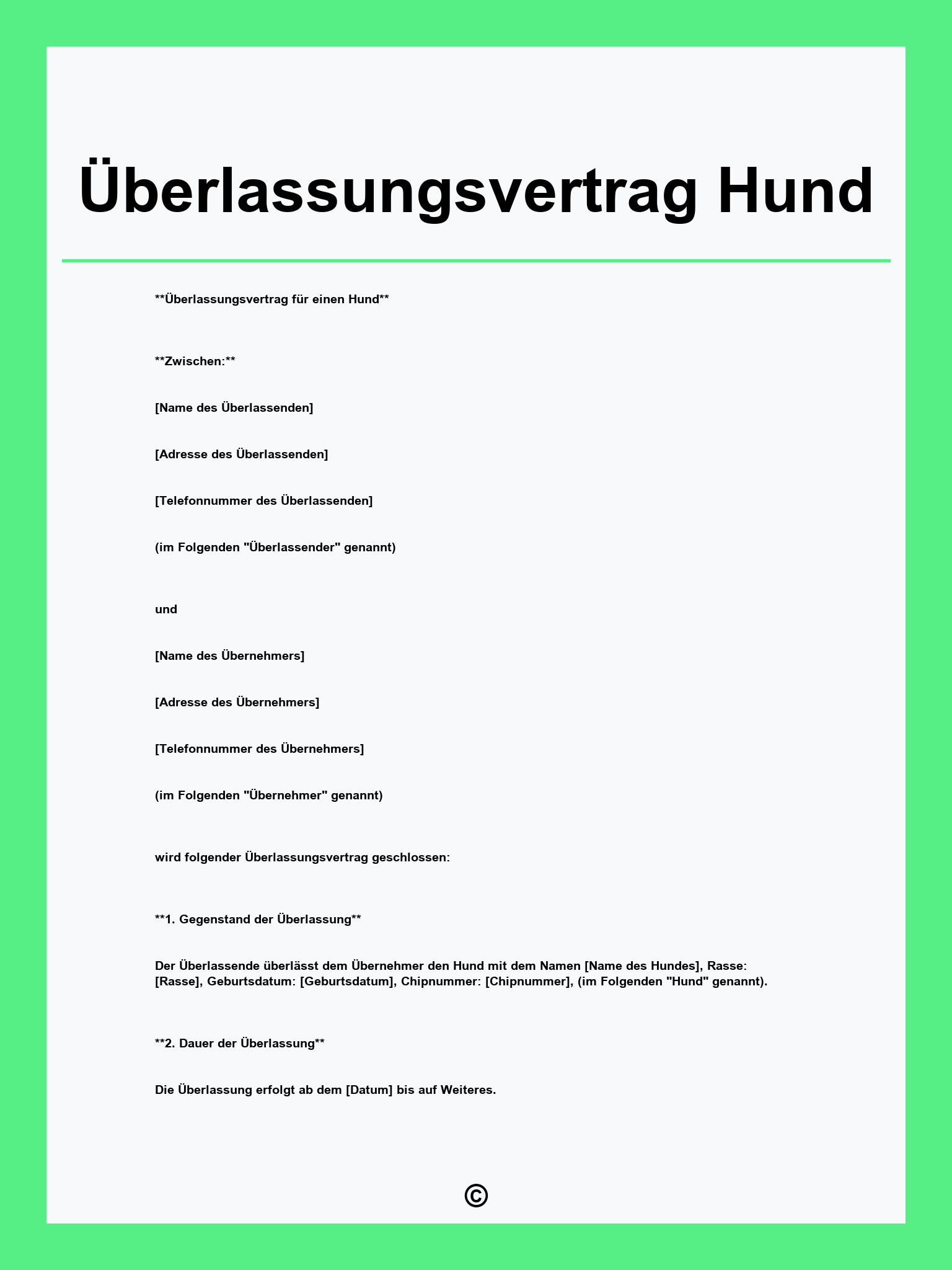 Überlassungsvertrag Hund