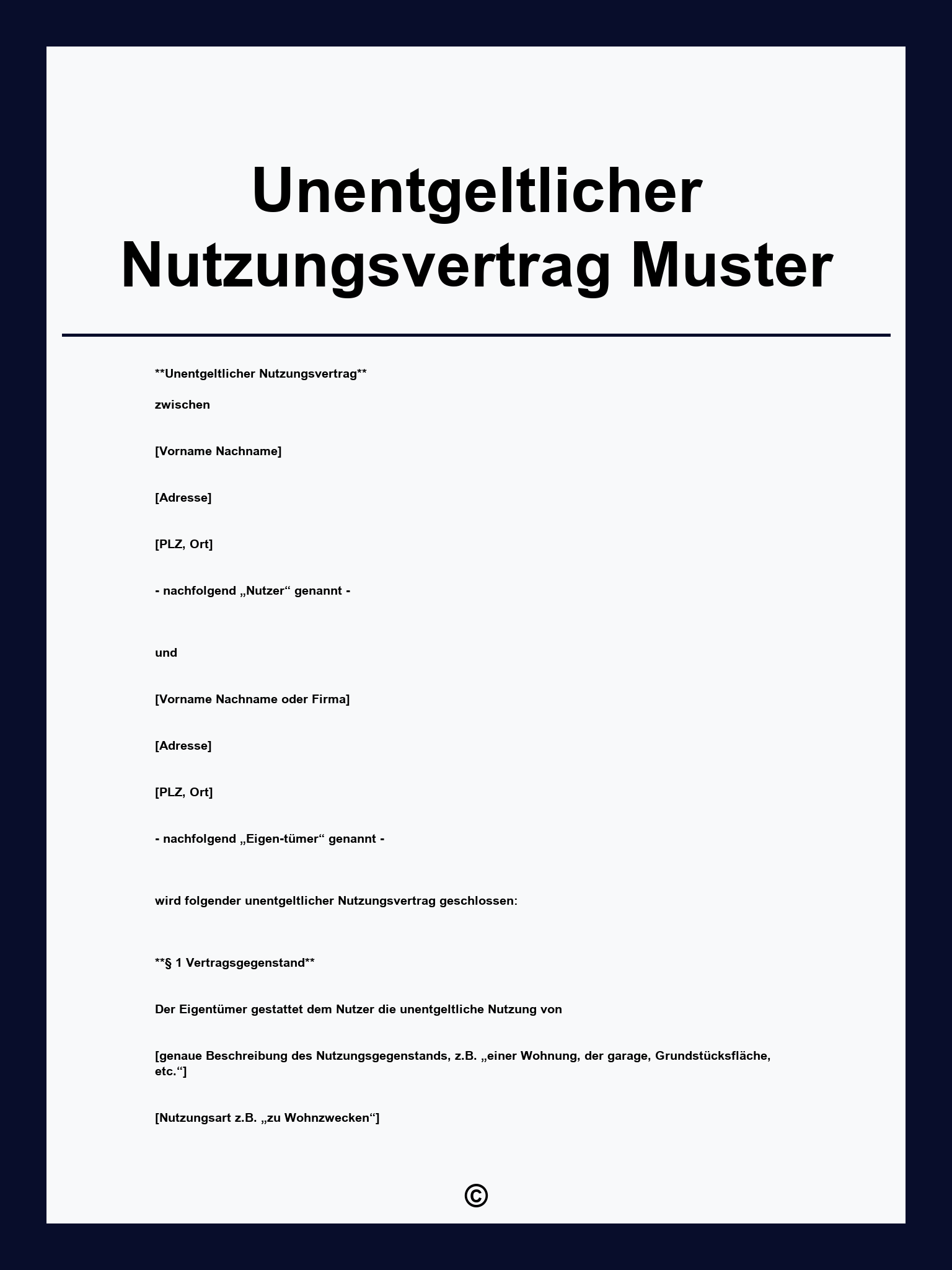 Unentgeltlicher Nutzungsvertrag Muster