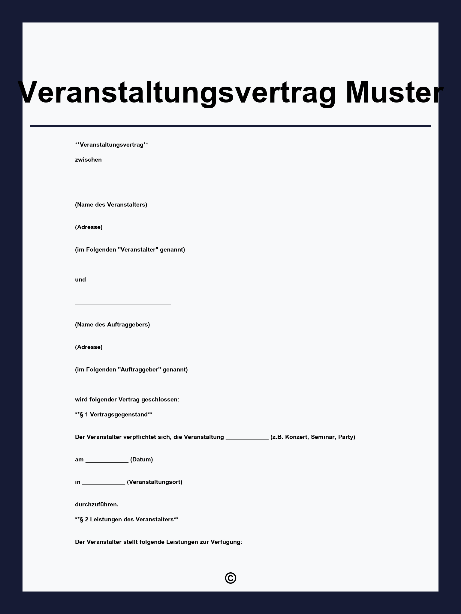 Veranstaltungsvertrag Muster