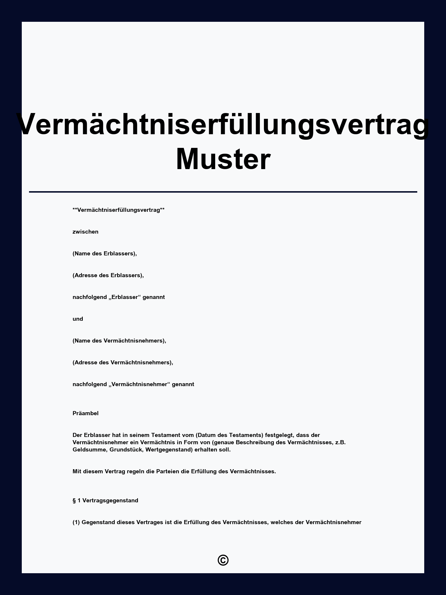 Vermächtniserfüllungsvertrag Muster