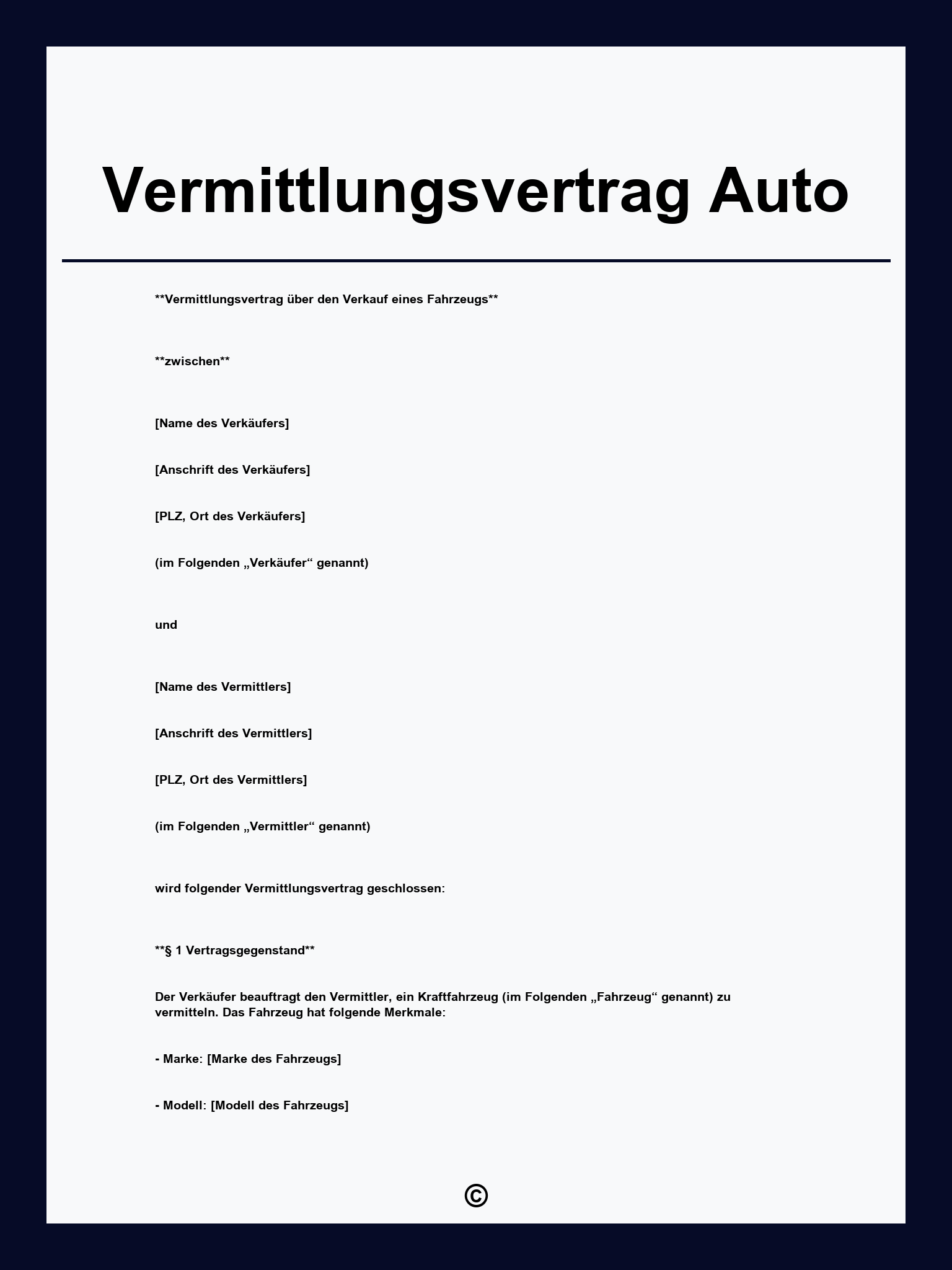 Vermittlungsvertrag Auto