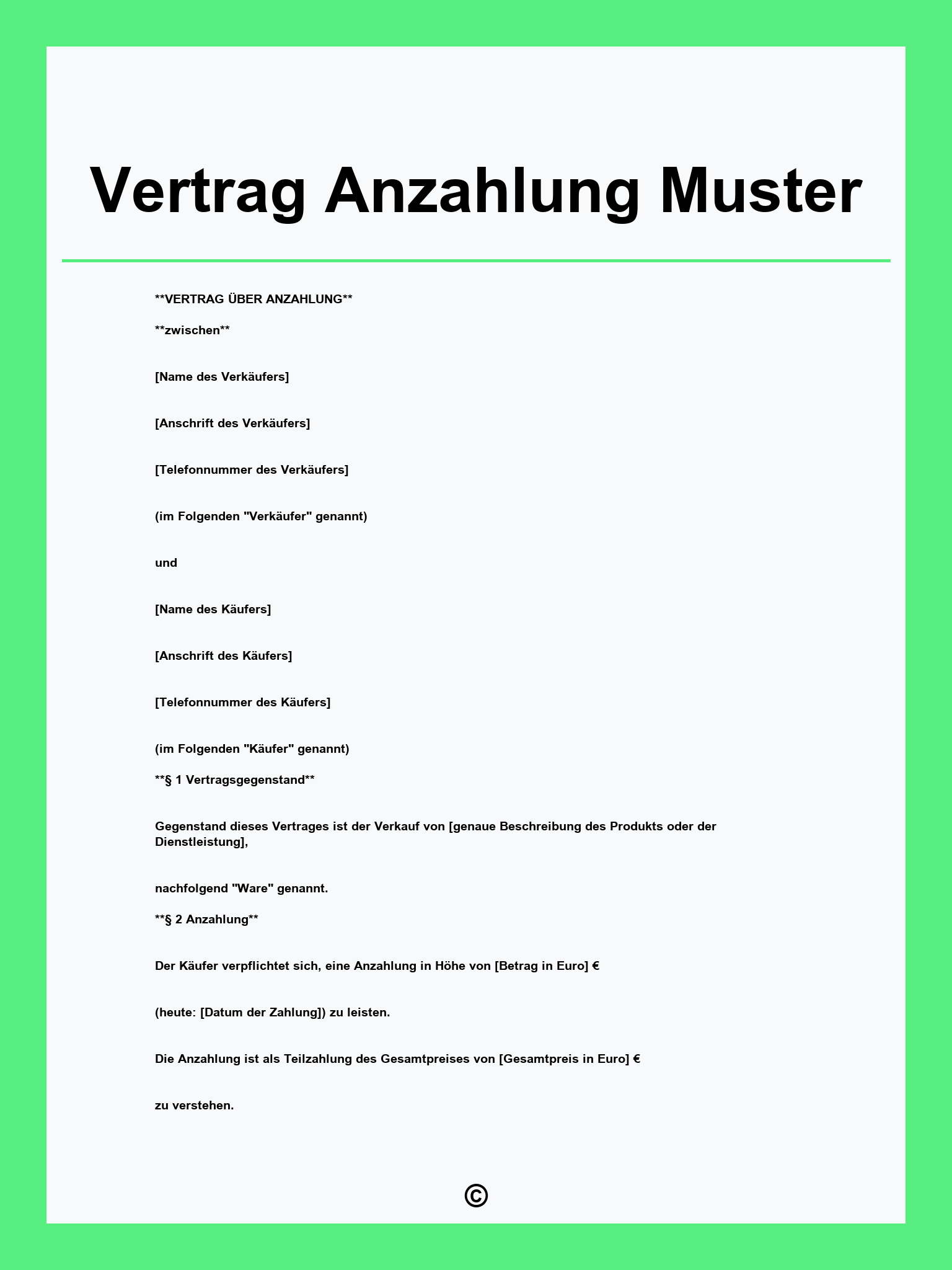 Vertrag Anzahlung Muster