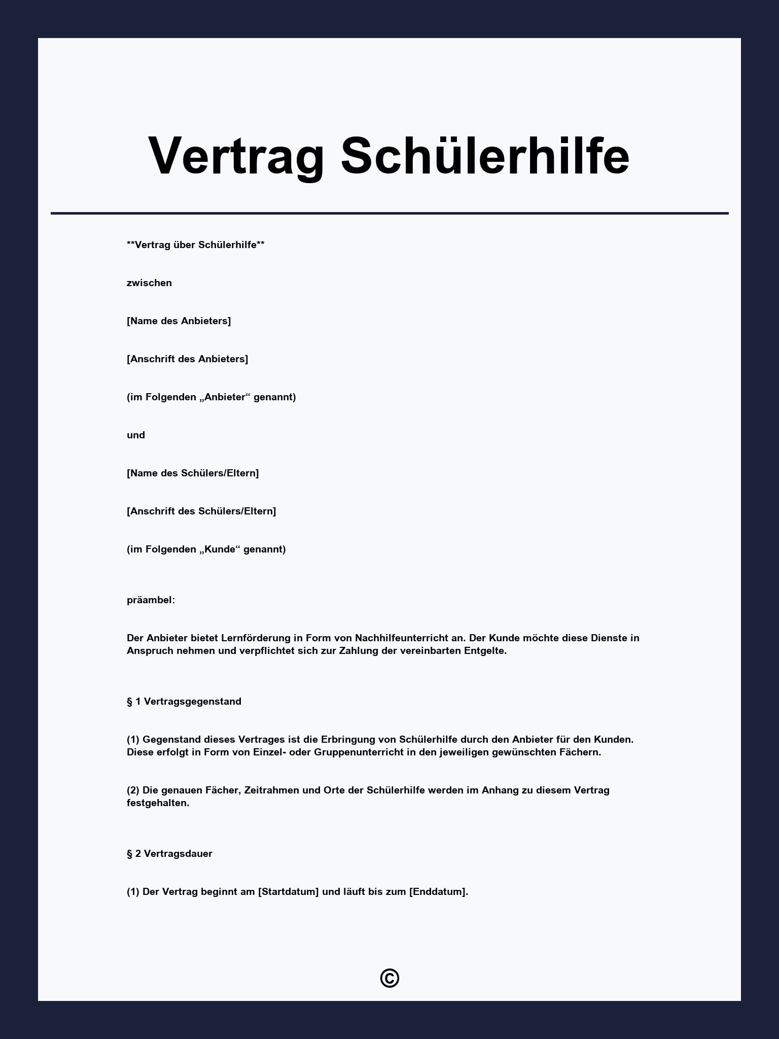 Vertrag Schülerhilfe