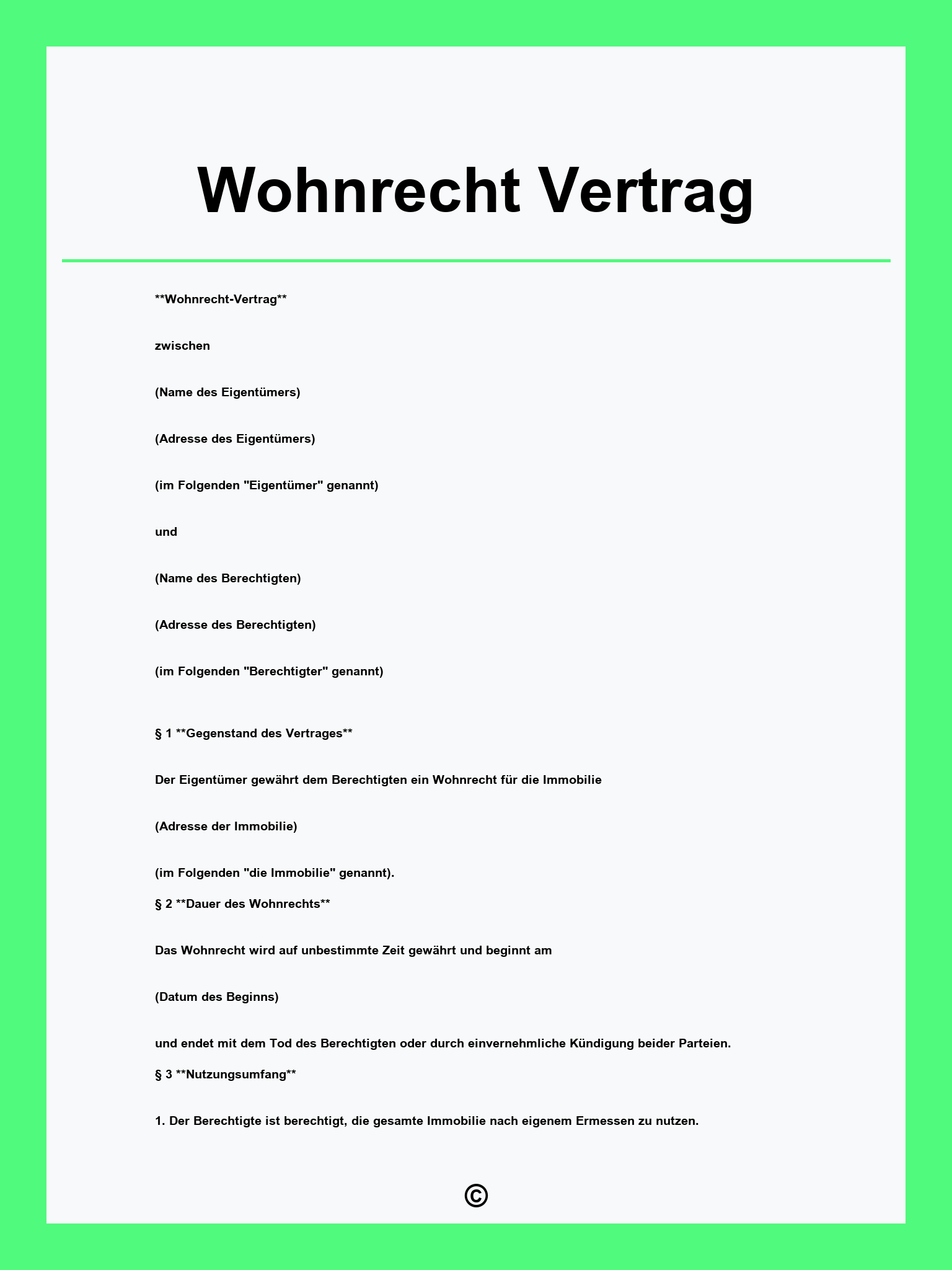Wohnrecht Vertrag